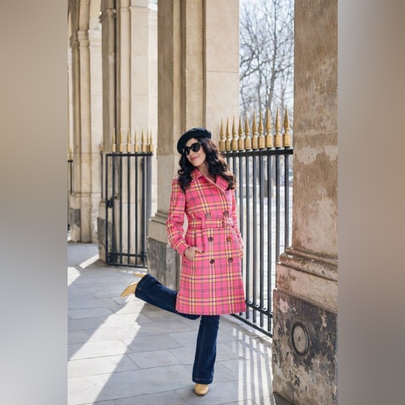 Boden Jackets & Blazers - NWT Boden Cheltenham Trench Coat Pink Neon Check US 10 / UK 14P